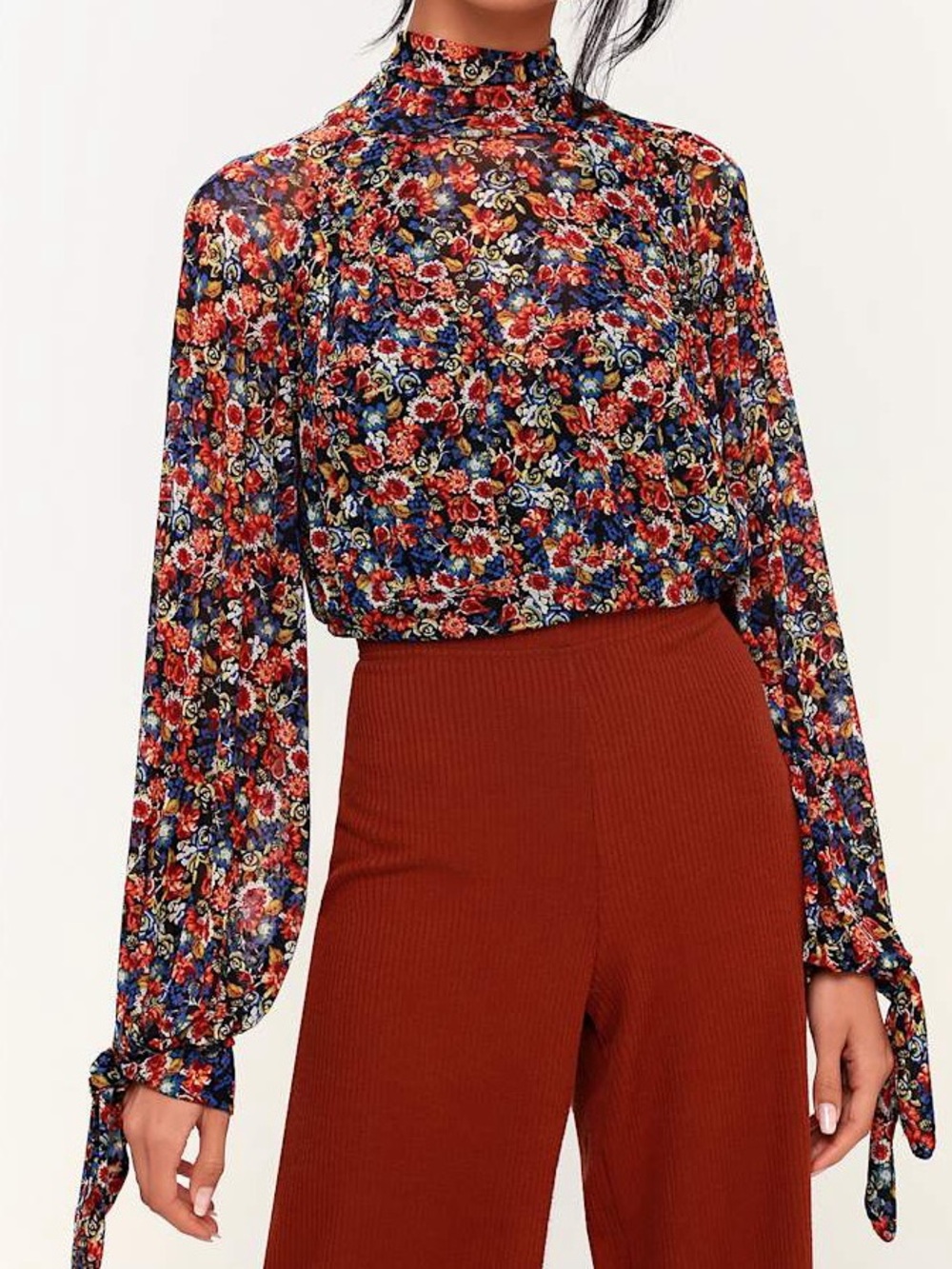 Free People Mesh Floral Top